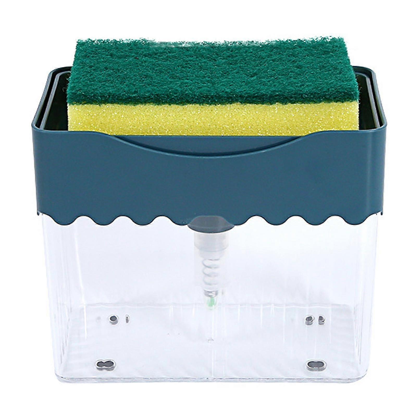 2 in 1 Kitchen Sponge Holder with Dish Soaps Container Easy Refilling Liquid Soaps Box for Household