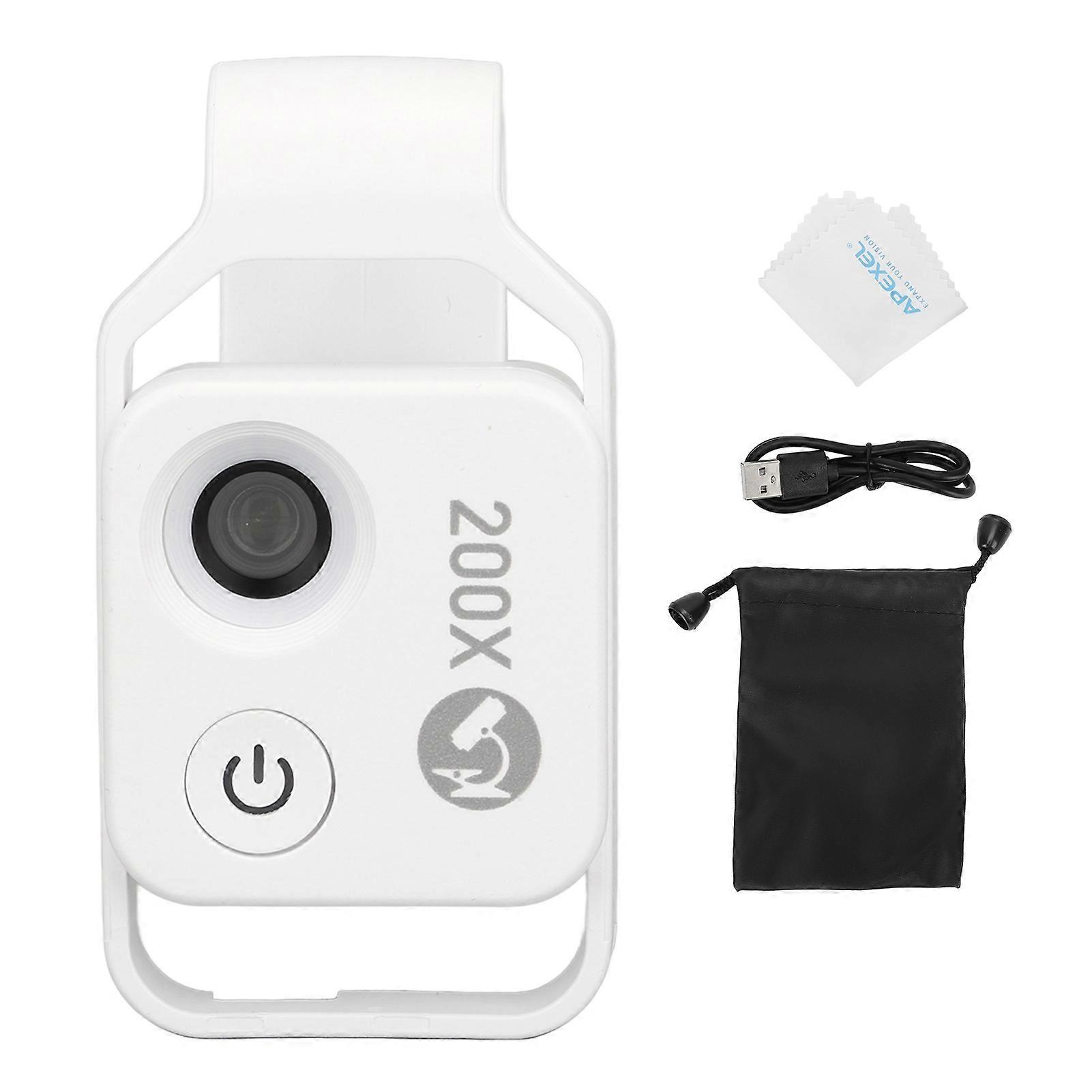 200X Phone Mini Pocket Microscope Clip Design Phone Microscope with LED Light CPL for Jadestone Metal White