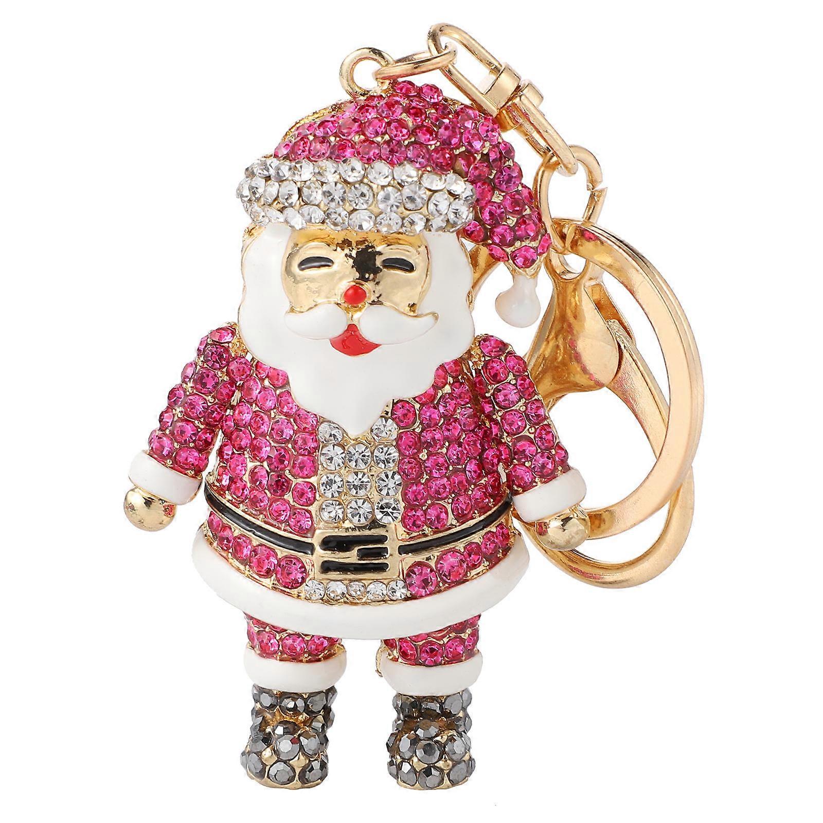 Rhinestone Santa Claus Christmas Keychain for Keys Alloy Lightweight Rosy 1 Pc