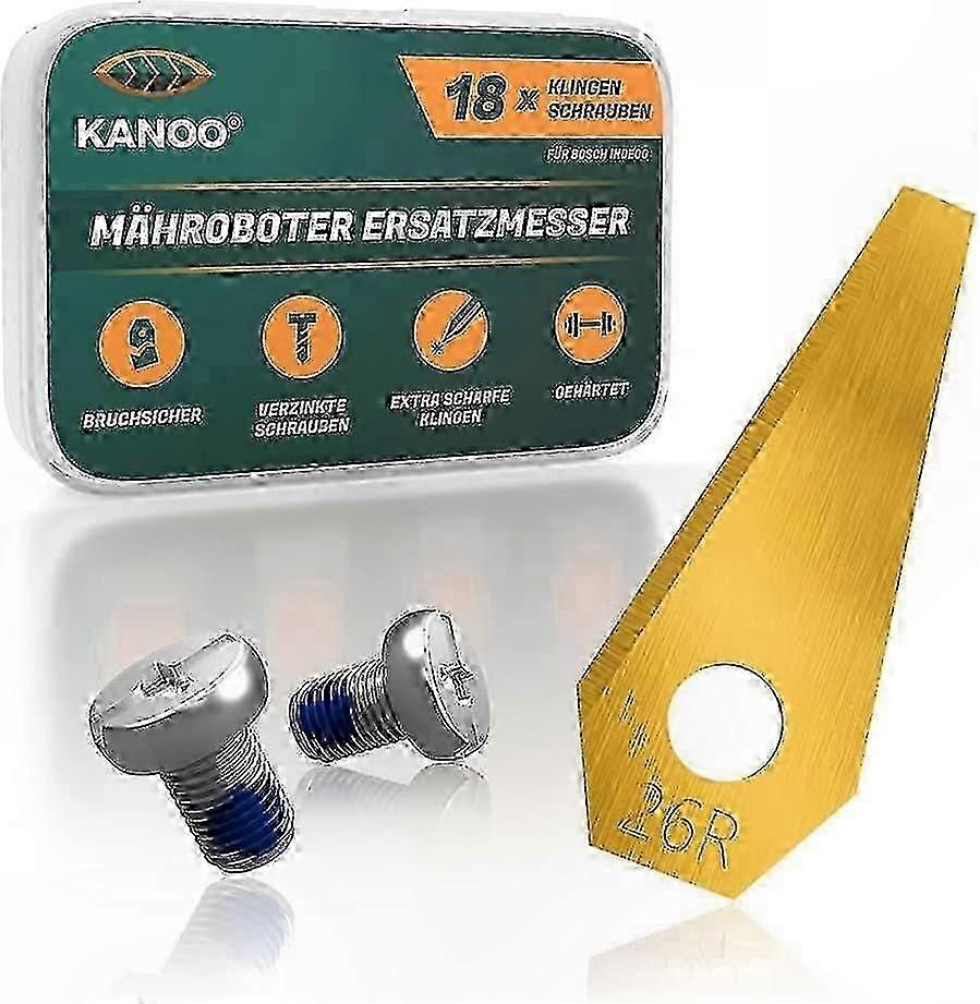 18-Pack Premium Titanium Blades for Robotic Lawn Mowers, Compatible with Indego Models