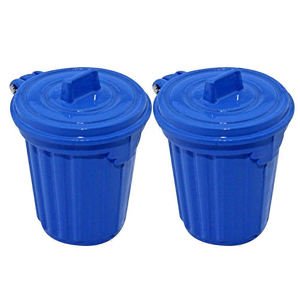 Durable Blue Mini Garbage Can Model for Doll House Decor Alloy Decorative Miniature Scene 2pcs