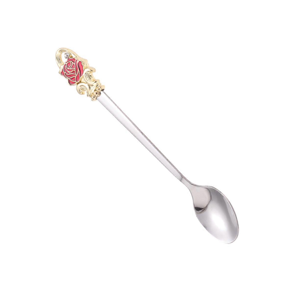 ملاعق حلوى الفولاذ المقاوم للصدأ المينا الإبداعية شكل الأزهار مقبض الآيس كريم الأحمر الورد الآيس كريم ملعقة التحريك 1 قطعة