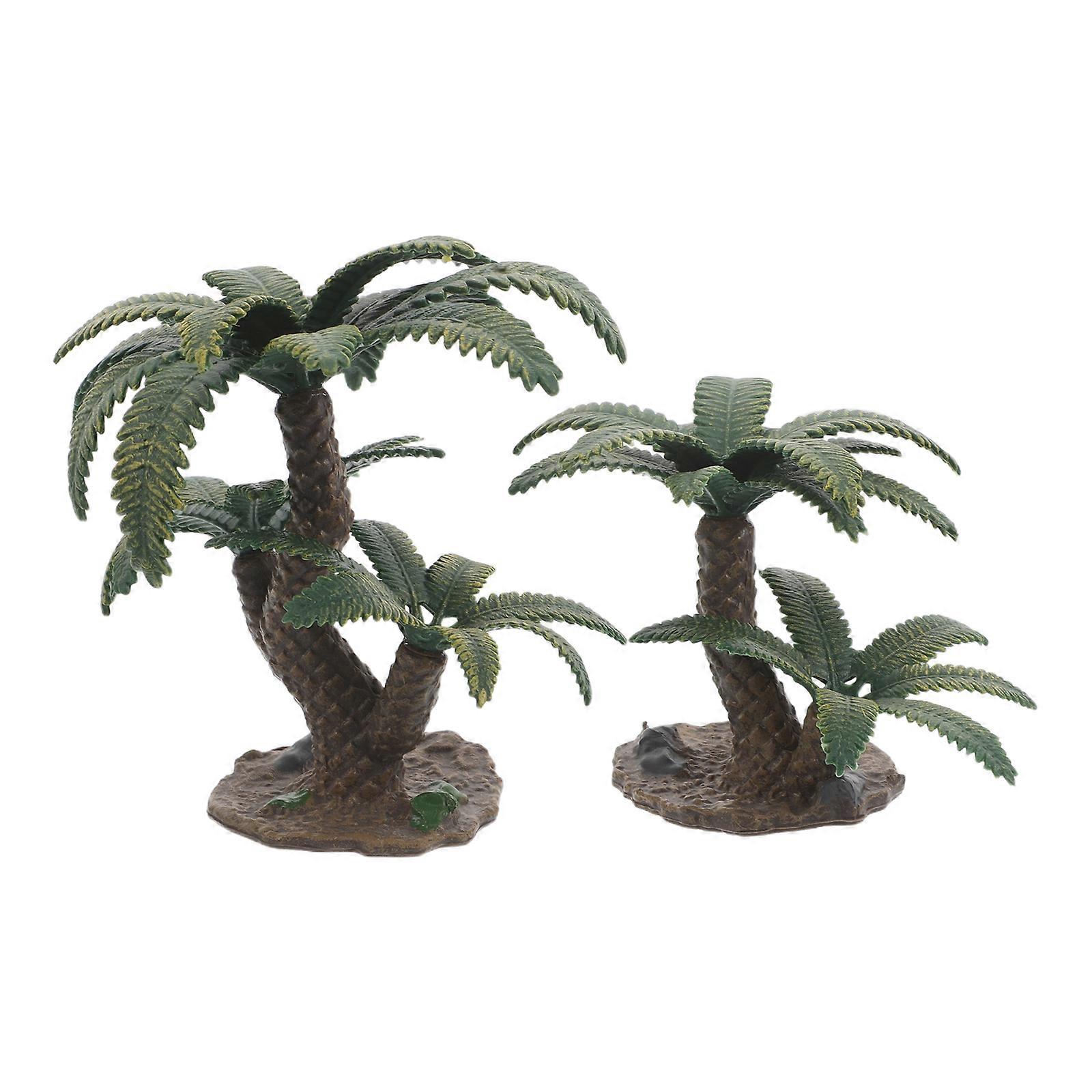 2pcs Realistic Artificial Palm & Cycad Trees for Micro Landscape Tropical Model Plants Durable Scale Scenery Ornaments for Desk Shelf DIY Garden Decor