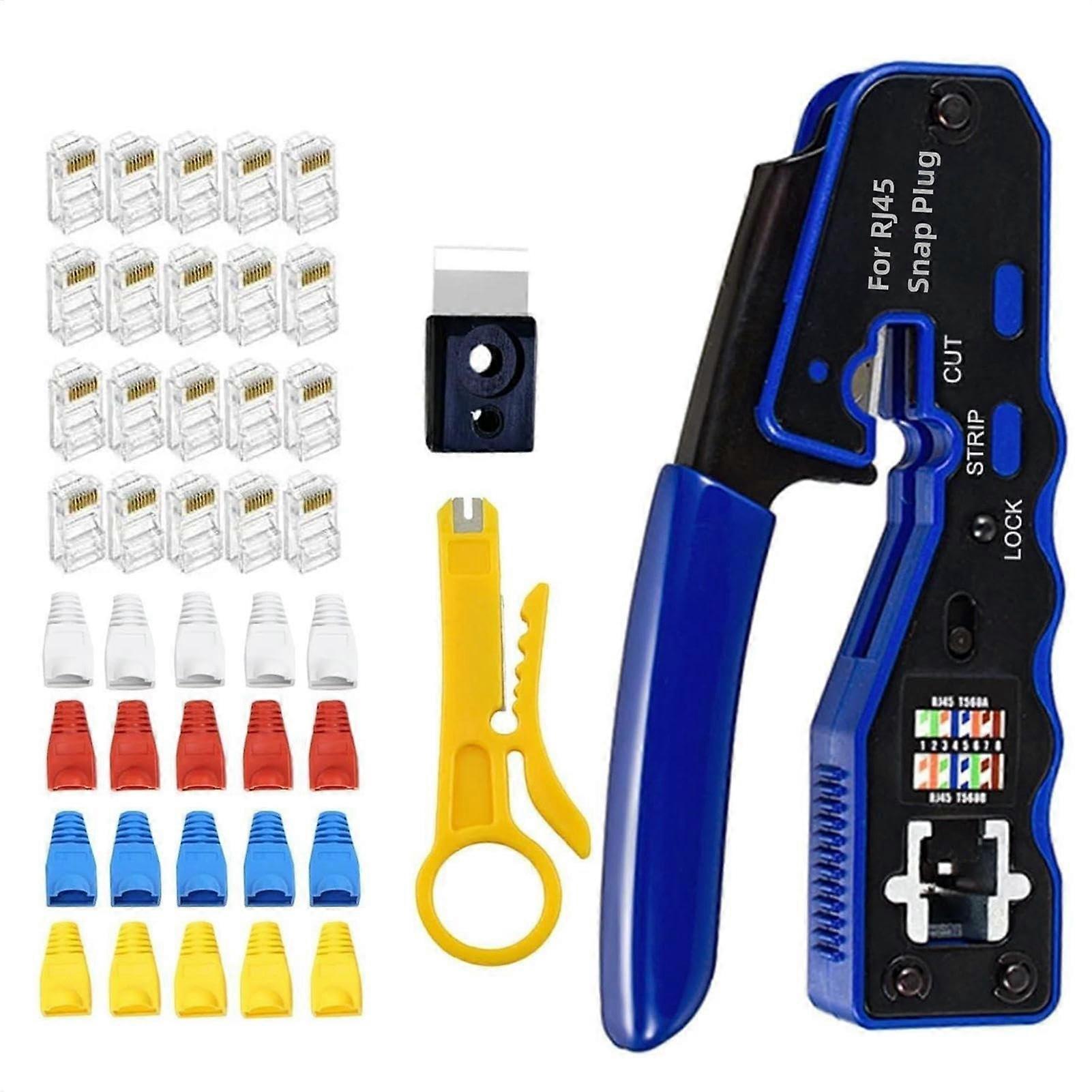 Ethernet Crimping Tool Kit, Professional Ethernet Stripper, PassThrough Crimper for 26AWG to 23AWG Cable