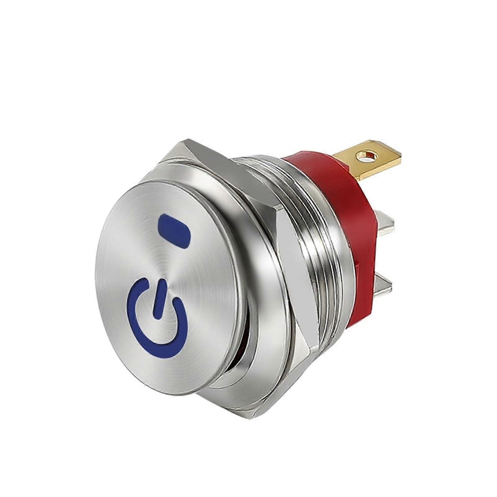 22 Mm Metal Button Rocker Switch, Stainless Steel, Self-Locking 2-Position On/Off, 3 Pins, 220V/15A, 12-24V/20A, Blue