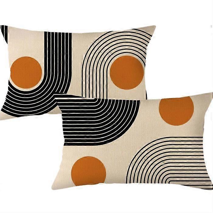 Set of 2 Simple Style Rectangular Cushion Covers 30 cm x 50 cm in Linen with Abstract Geometric Pattern