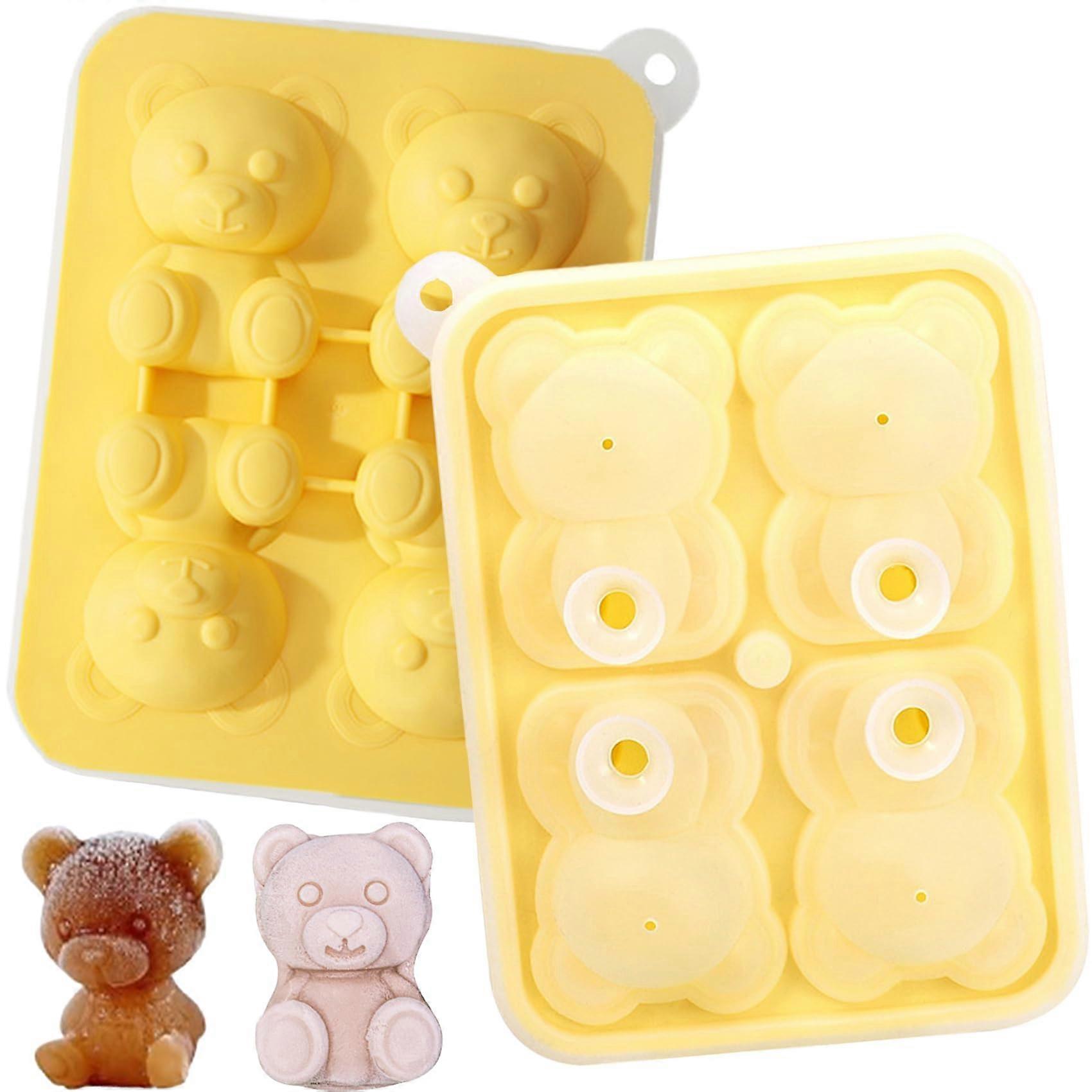 Ice Cube Tray 3D Bear Mold Silicone Easy Release for Cocktails Whiskey (Yellow)