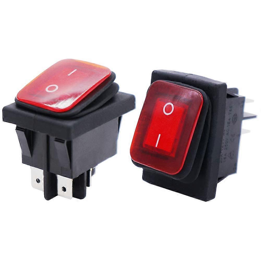 /2Pcs Waterproof Rocker Toggle Switch 16A 250V 20A 125V 4 Pins 2 Position ON/OFF DPST Red LED Light Illuminated KCD2201N2WR