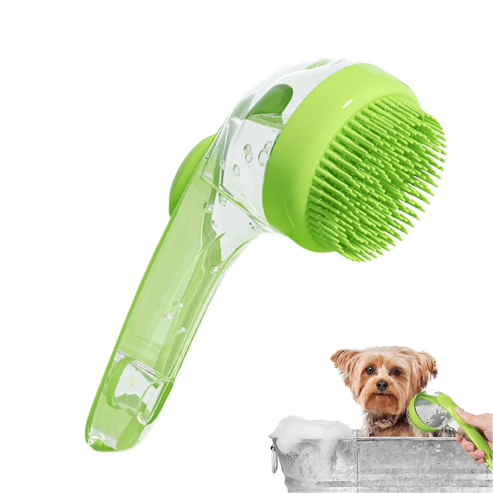 Pet Shampoo Brush with Soap Dispenser, Long Handle, Silicone Scrubber for Pets Bathing