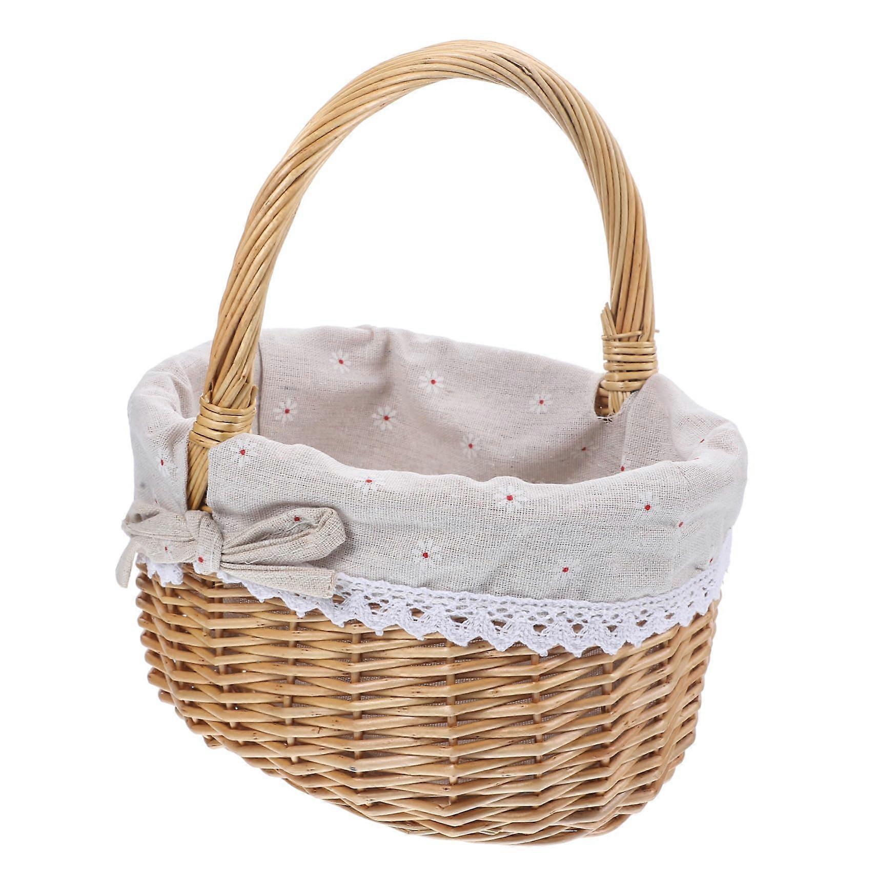 Pastoral Woven Wicker Basket with Linen Lining for Wedding Picnic