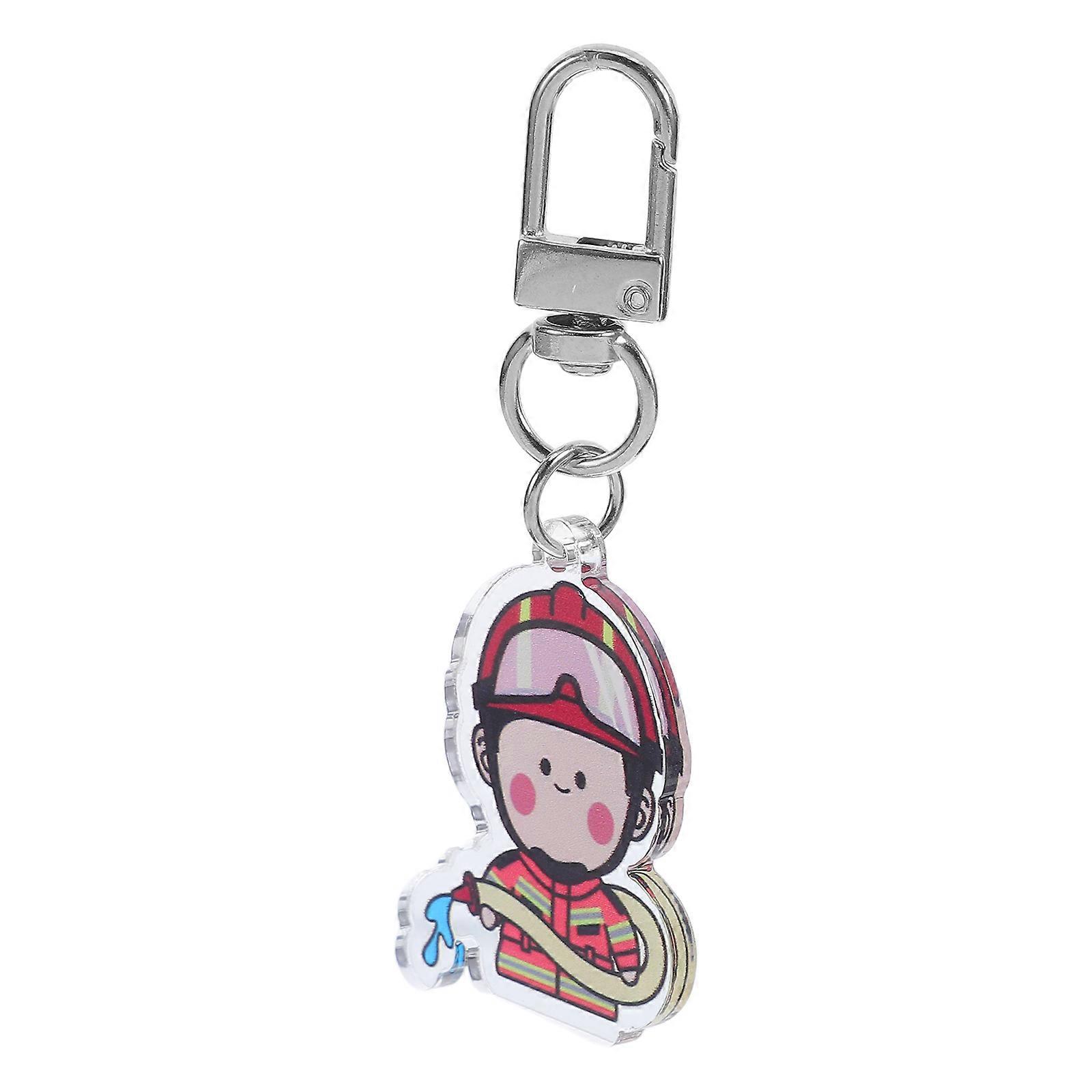 Cartoon Firefighter Keychain with Acrylic and Zinc Alloy for Keys Multi Color Small Lightweight Cute Design