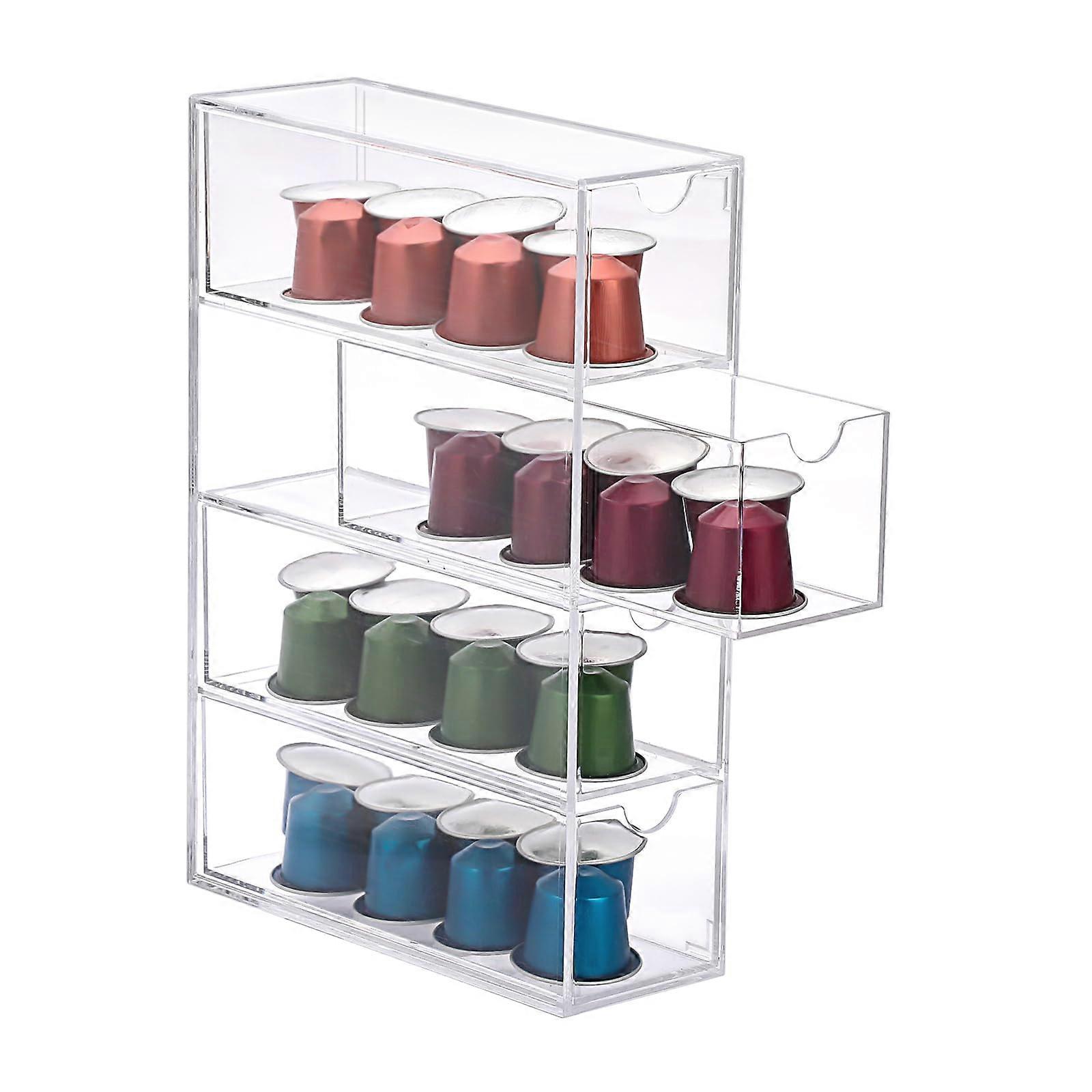 1pc Acrylic Coffee Pods Storage Box with 4 Drawer, Clear Kitchen Coffee Capsules Holder with Lid, Stackable Desktop Organiser