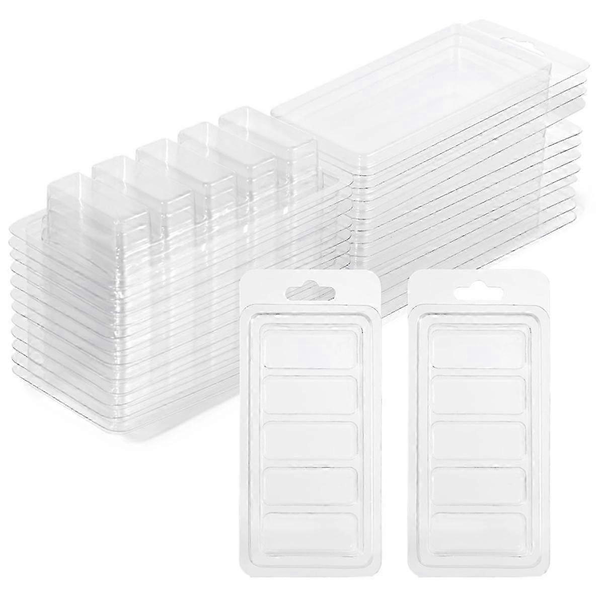 50 Pcs Wax Melt Containers, 5-Cavity Wax Melt Clamshell ,Clear Empty Plastic Wax Melt Mold for DIY Candles Making