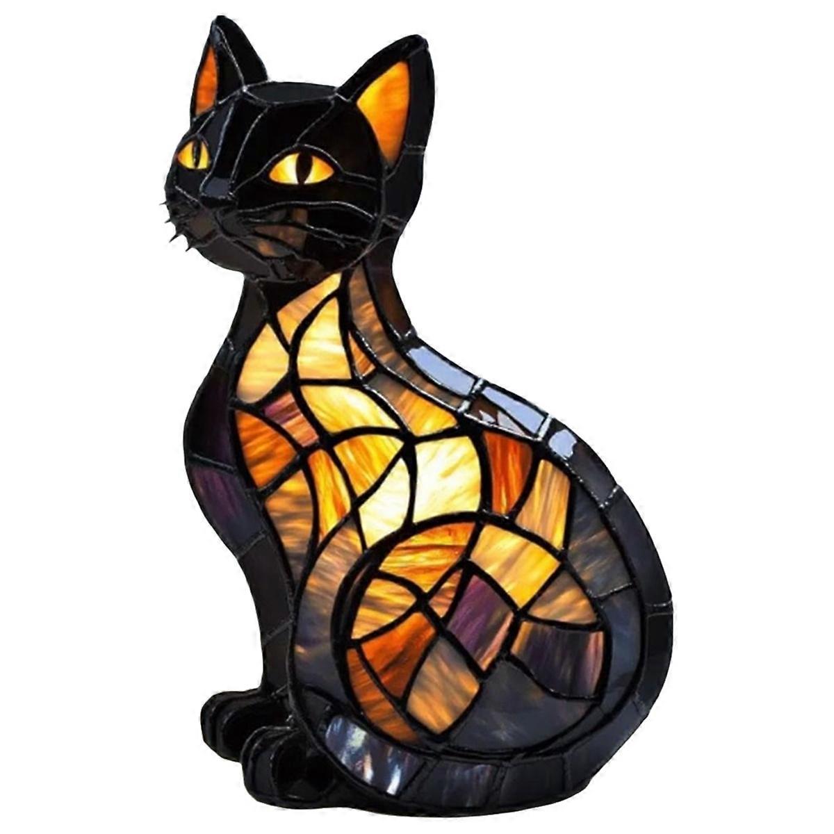 Stained Glass Cat Lamp Cats Stained Resin 3D Cute Tabletop Retro High Quality Pet Led Table Ligh