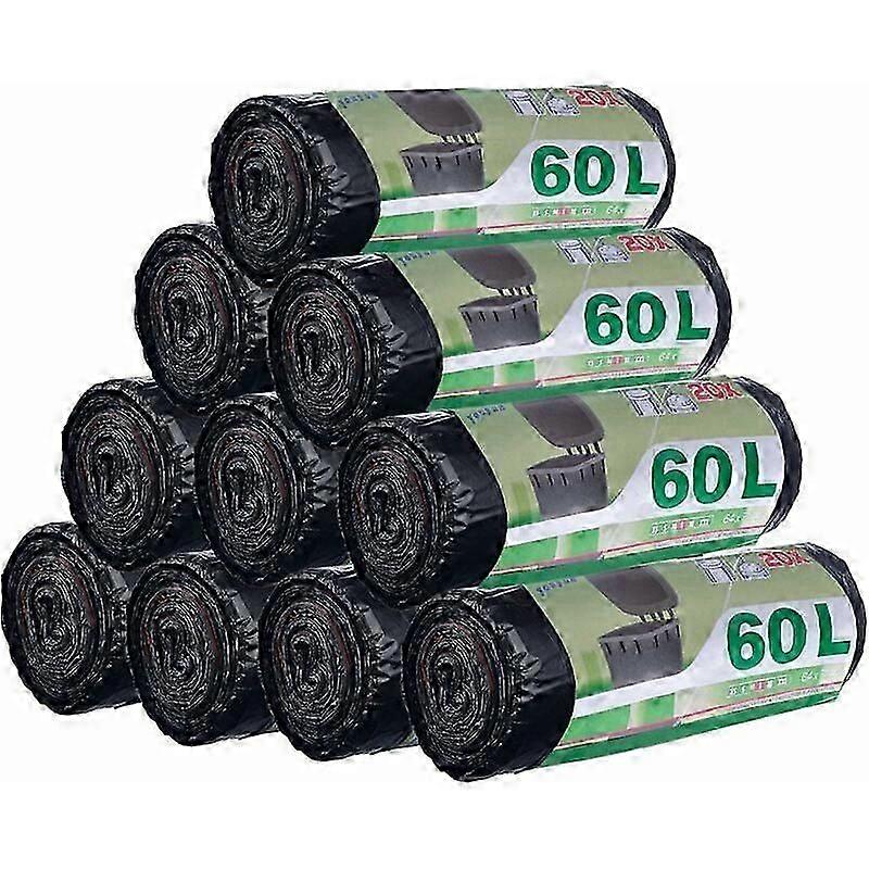 200 pices 50L-60L Sacs Poubelle Anti-Fuite Ultra Rsistant Poignes Lien Coulissants Lot de 10 rouleaux Taille Large 71 x 64 cm Noir