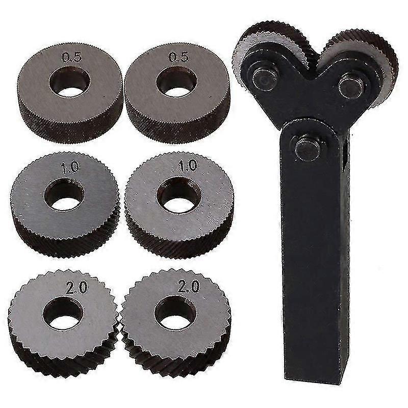 7 Pcs Double Roue Moletage Set 0.5mm 1mm 2mm Jeu de roues linéaire Tour en acier Set Roue Moletage