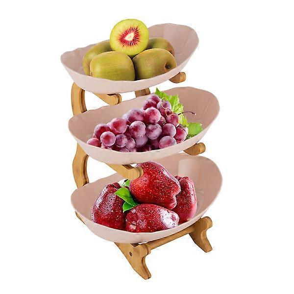 Three-layer fruit plate rack, made of bamboo and PP, with a durable ingot shape