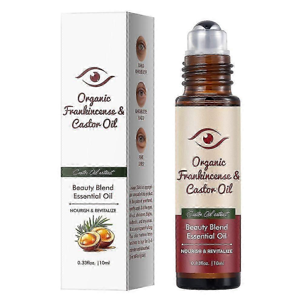 Castor Oil & Frankincense Essential Oil Under Eye Roll On, 100% Pure Hexane Free for Face Wrinkles, Dark Circles, Puffy Eyes, Anti-Aging 10ml