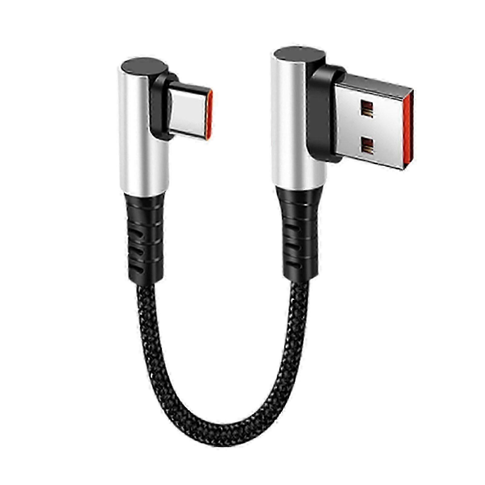 Short USB to Type C Fast Charging Cable with 90 Degree Elbow Data Cord for Smartphones and Tablets