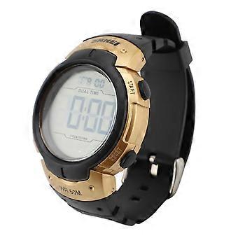 Heren Digitaal Horloge 1/100 Sec Stopwatch EL Backlight Alarm Kalender TPU Band Waterdicht Wide Face Chronograaf Horloge Zwart Goud