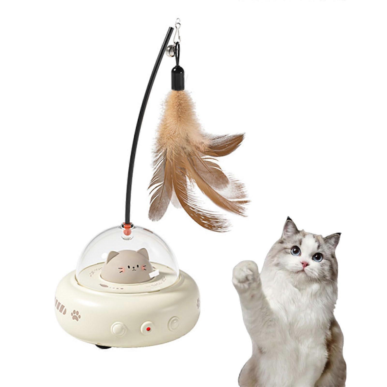 Intelligent Automatic Cat Teasing Toy Electric Induction Cat Toy Feather Cat Teasing Stick Milk Coffee Color