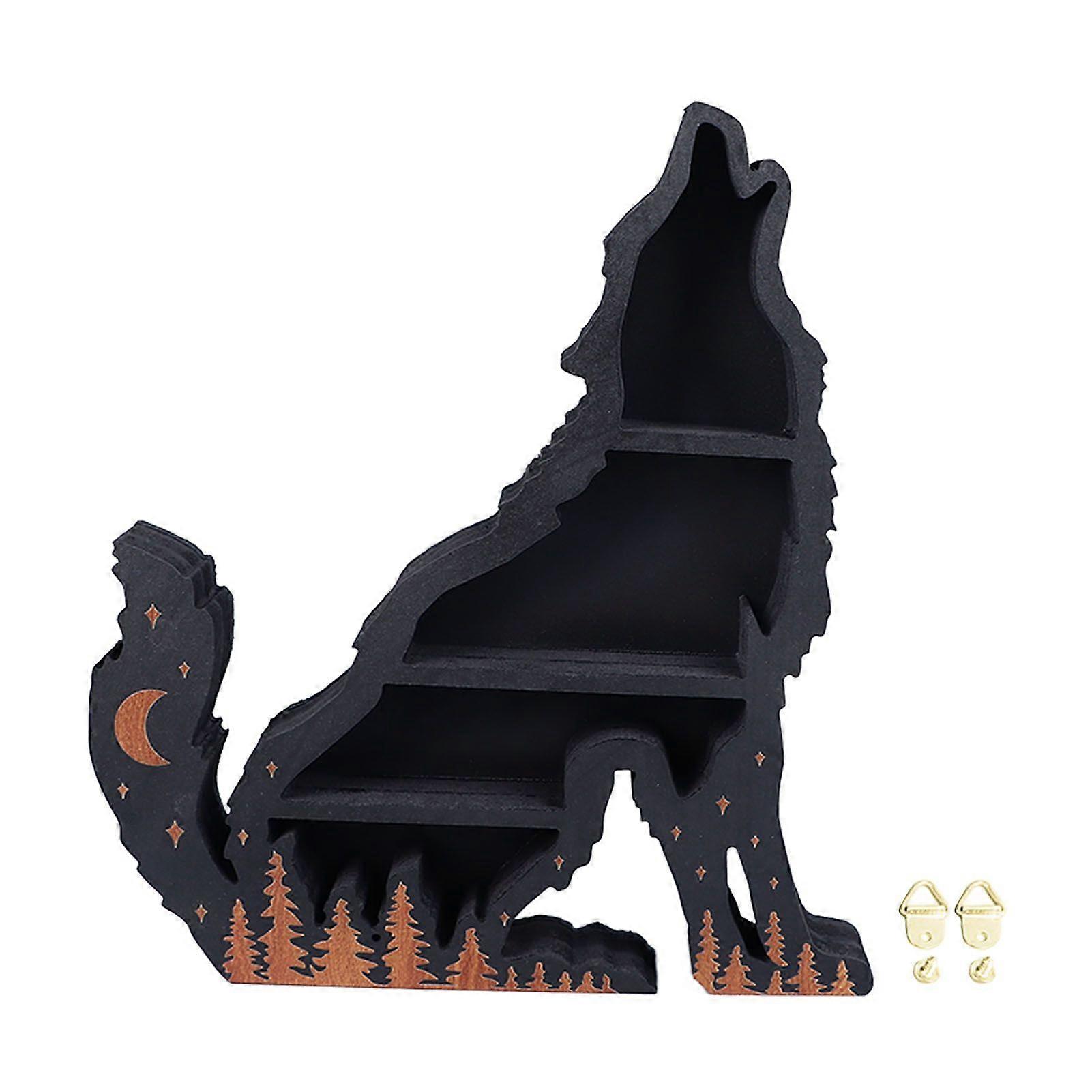 Wolf Wooden Crystal Display Shelf Classic Multilayer Decorative Crystal Shelf Display for Home Bedroom Living Room Wolf Left