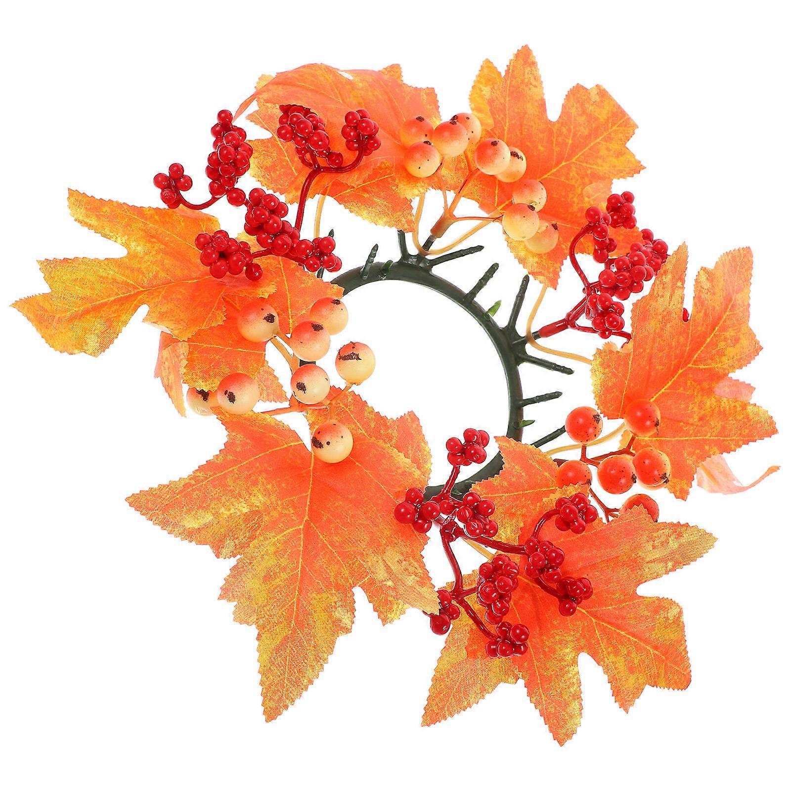 Artificial Leaf Candle Ring for Thanksgiving Day Decor 3Pcs Wreath