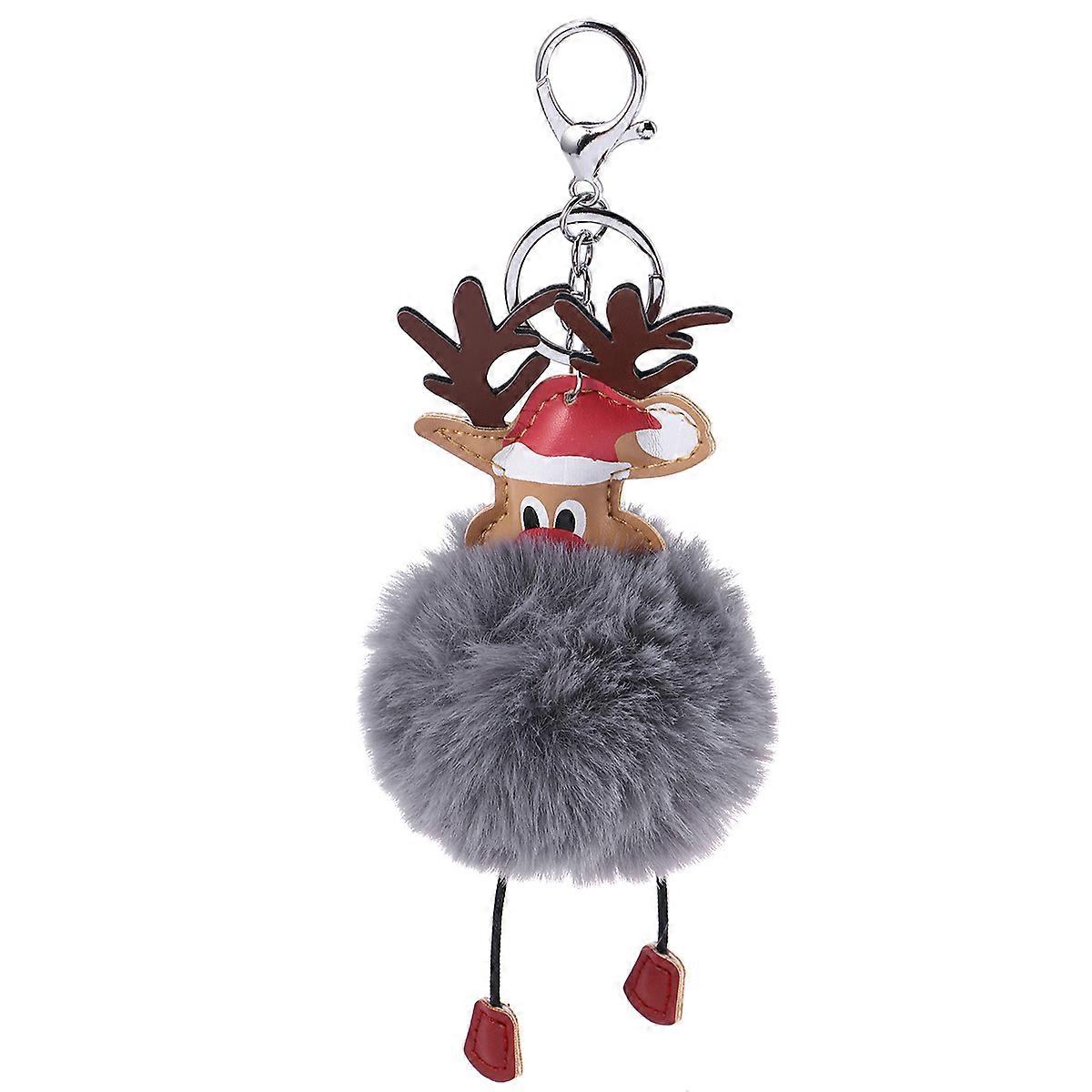 Cartoon Elk Keychain Plush Ball for Decoration 2Pcs Grey Ornament