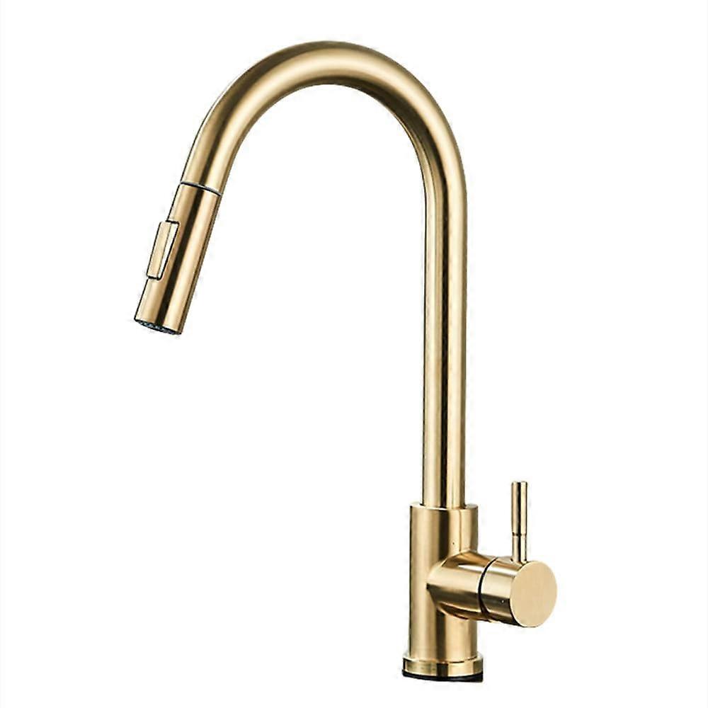 Brushed Gold PullOut Kitchen Faucet 360Degree Swivel SingleHandle Mixer Tap PullOut Spray Brushed Gold Finish