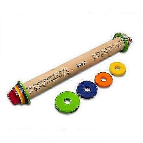 Adjustable Beech Rolling Pin with Thickness Rings - Non-Stick Dough Roller for Baking Pizza/Pastry