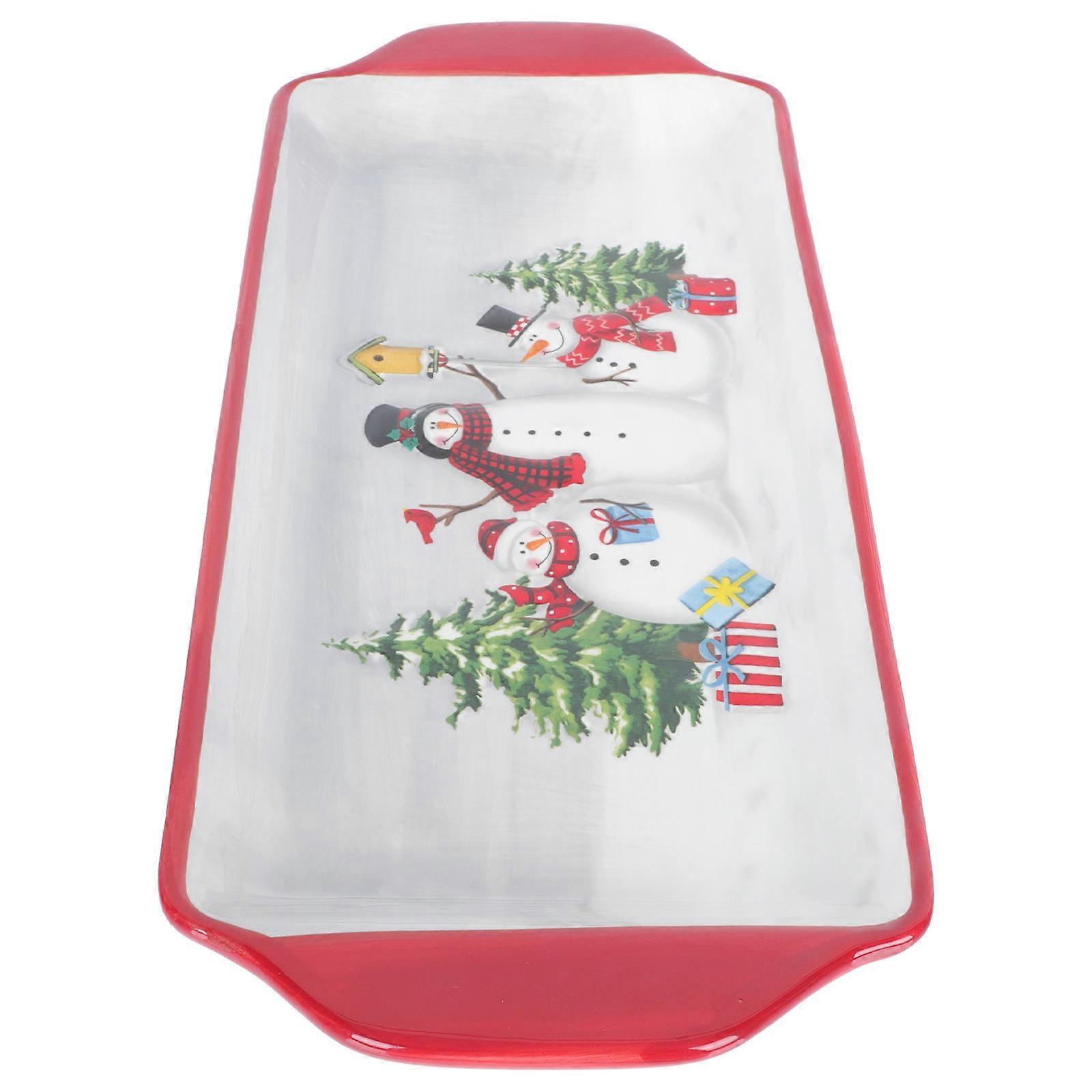 Ceramic Serving Tray For Christmas With Two Handles Place Mat 35x14.5cm 1Pack