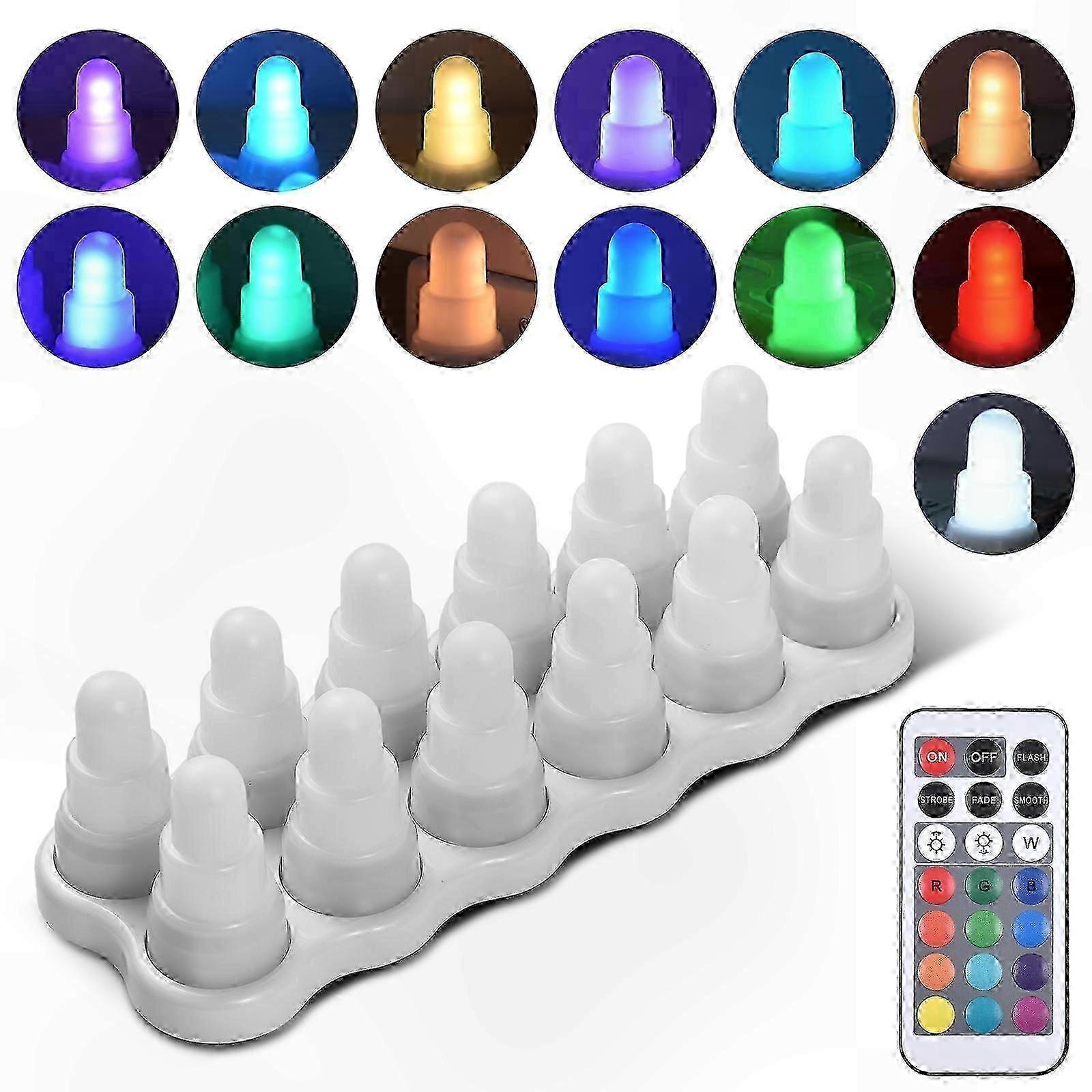 Remote Control LED Candles, 12 Pack, 13 Colors, 7 Brightness, 4 Modes, USB Rechargeable, Flickering Decorative Lights