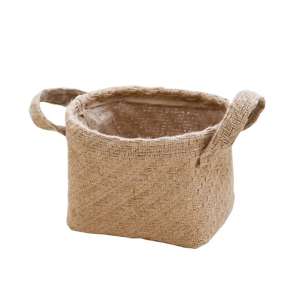 Woven Linen Storage Box Cloth Storage Basket for Desktop Use 3Pcs