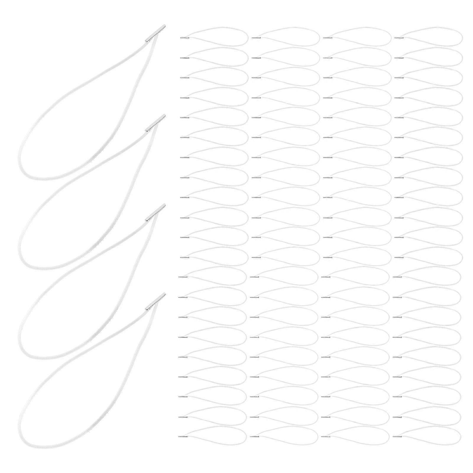 100pcs Elastic Cord with Metal Ends - 4.9" Stretch Loop Band for Masks DIY Crafts Party Hats Menus & Badges - Round Elastic String for Fastening Book 