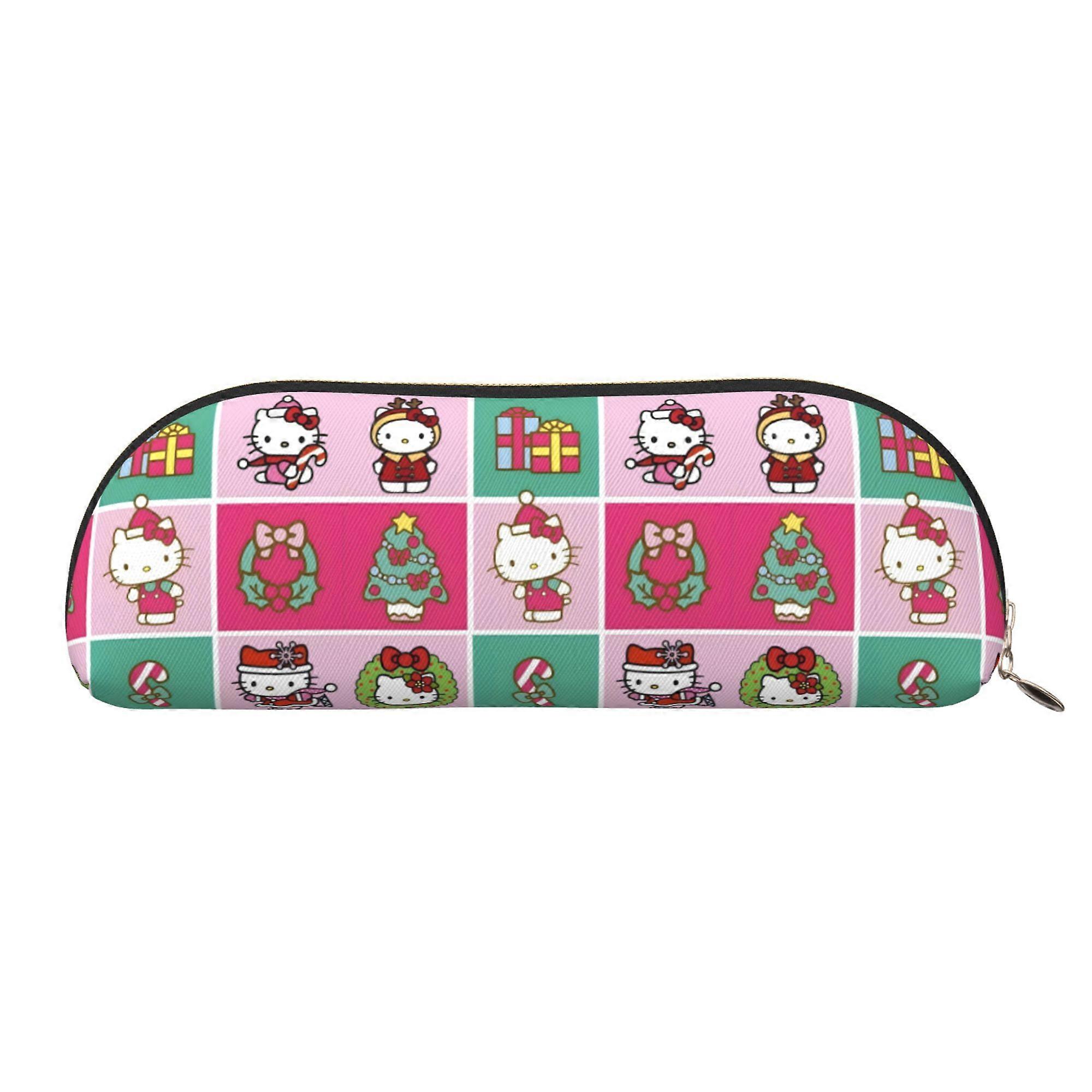 Hello Kitty Christmas Print Leather Semi-circular Zipper Pencil Case Large Capacity Multi-function PVC Semi-circular Storage Bag