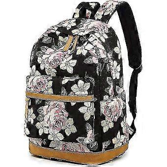 2024 Neuer Schulrucksack für Mädchen und Teenager, Schultasche mit Blumenmuster für Frauen (große Blume) 25-26 Jahre
