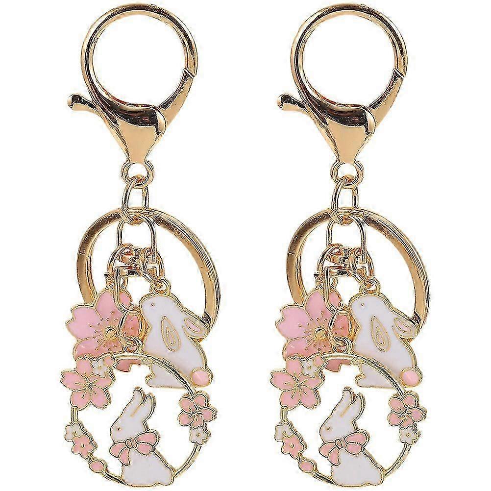 2pcs Japanese Keychain Kawaii Rabbit Keychain Cherry Blossom Decorative Charm Keychains