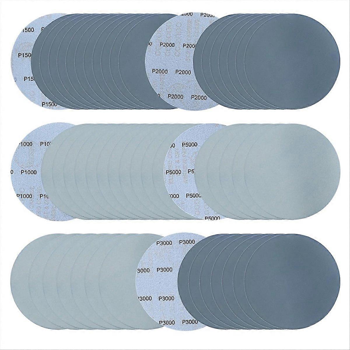 50 Pcs 6in Wet Dry Sandpapers Hook and Loop, 1000/1500/2000/3000/5000 Grit Sanding Discs Carbide Silicon Sanding Paper