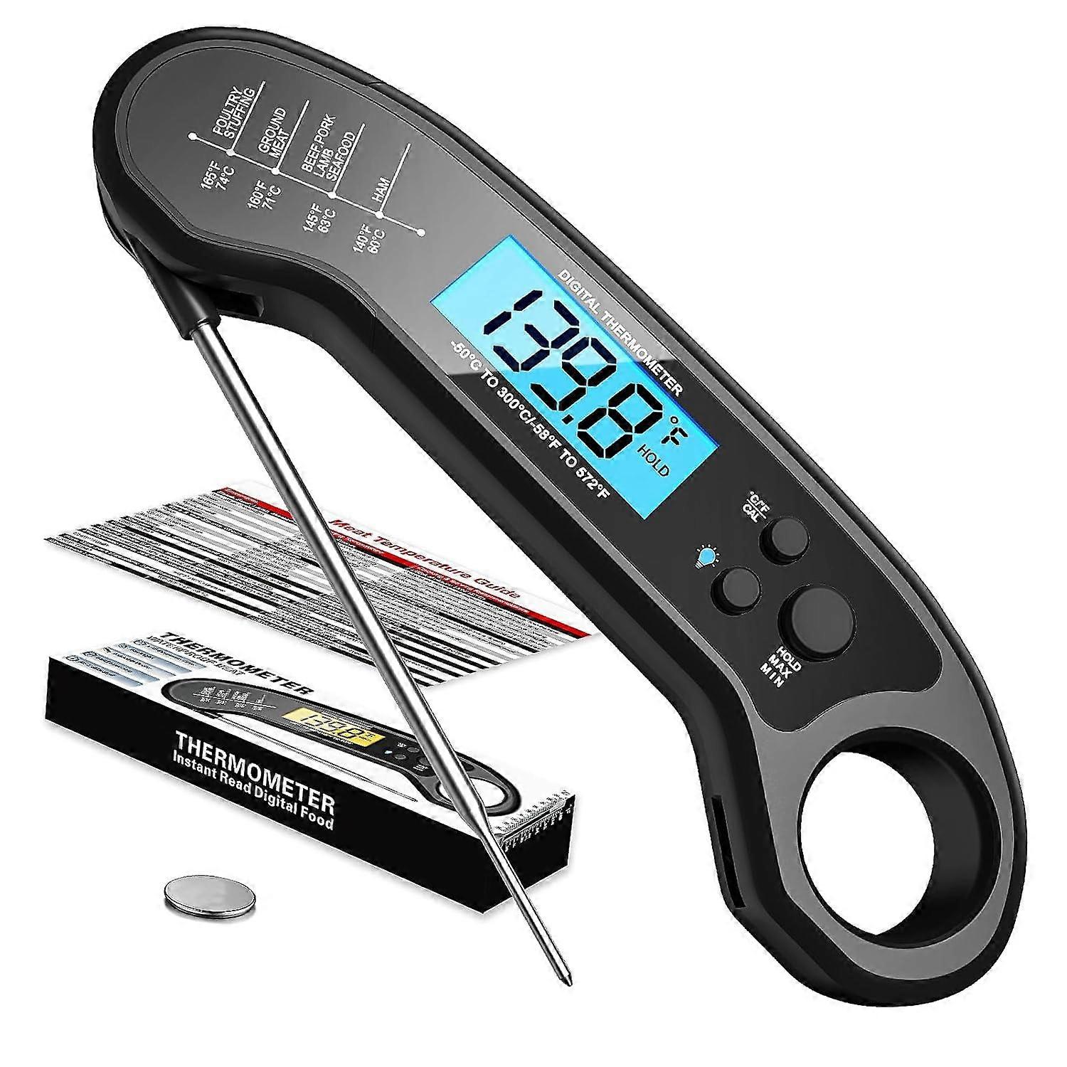 Instant Read Meat Thermometer with Backlight & Calibration, Waterproof Ultra Fast Digital Food Probe for Grill, Cooking, BBQ
