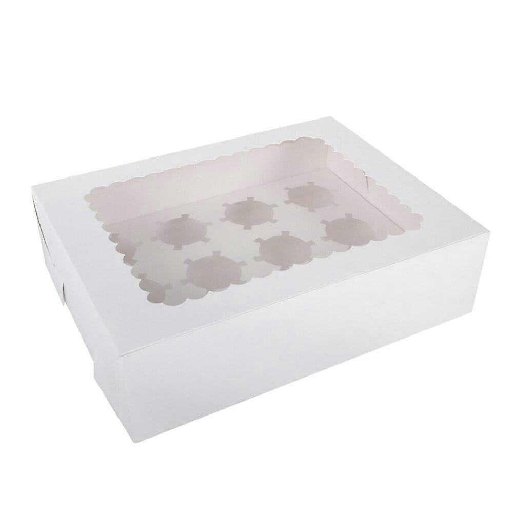 Portable 12-Cavity Cupcake Box Container Muffin Containers Bakery Cake Carriers for Home Dessert Shop (White)