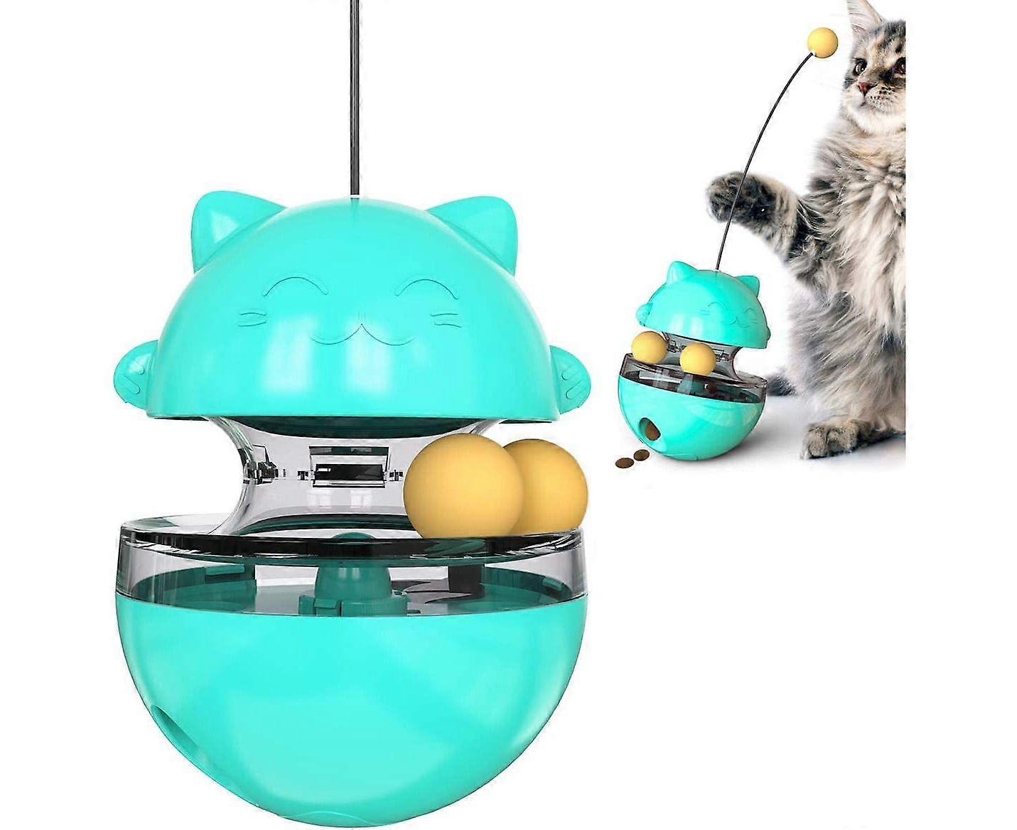 4 in 1 Cat Toy, Interactive Cat Ball with Double Ball, Interactive Cat, Easy-to-Clean Cat Food Dispenser Toy, Interactive Cat Toy with Stick for
