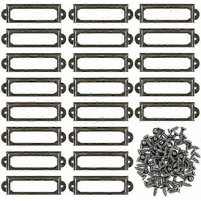 50Pcs Metal Label Holders for Furniture Drawer Cabinet Card Nameplate Frames with Screws for Desk Shelves Bronze (60 x 17mm)