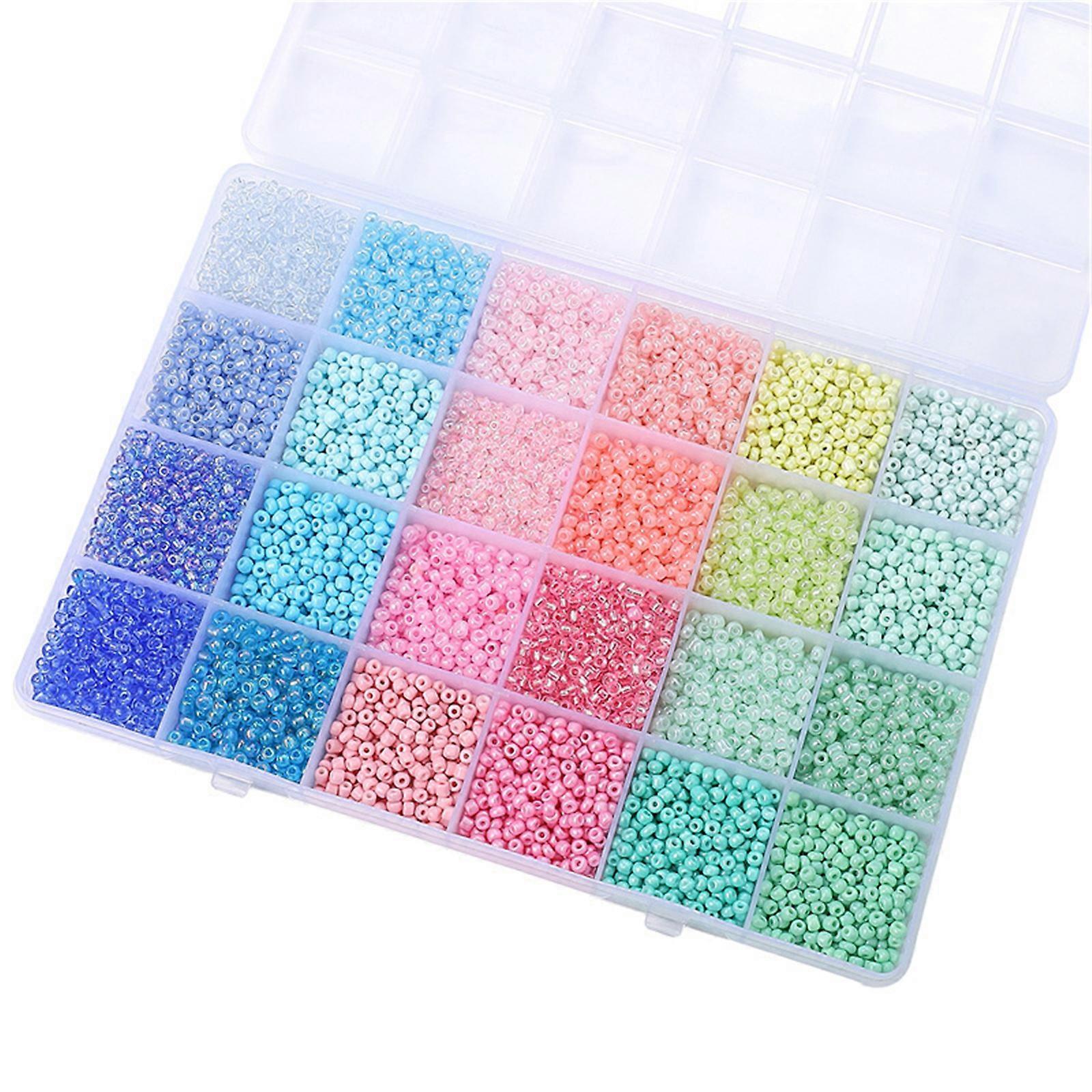 Assorted Glass Beads Collection In 24 Compartment Storage Box for Craft Enthusiasts and Artistics  Green pink blue
