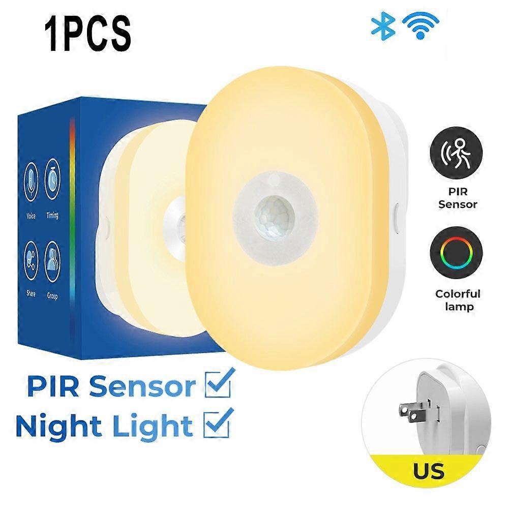 WiFi Smart LED Night Light PIR Motion Sensor Plug-in Wall Light Voice Control