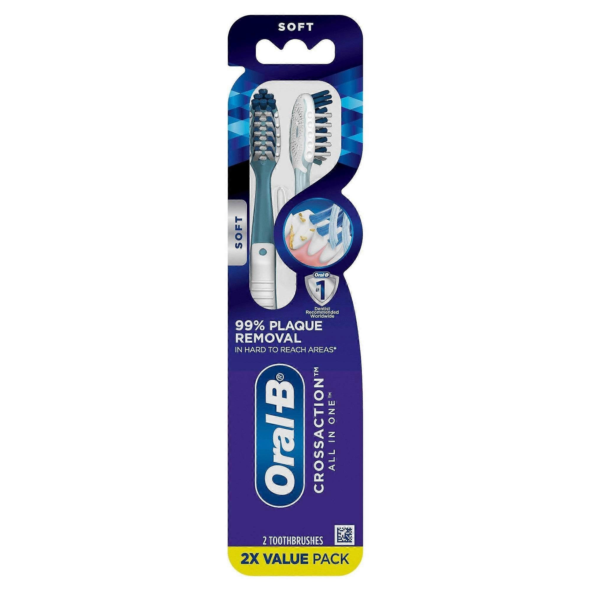 Oral-b Cross Action All In One מברשת שיניים ידנית, רכה, 2 Ea