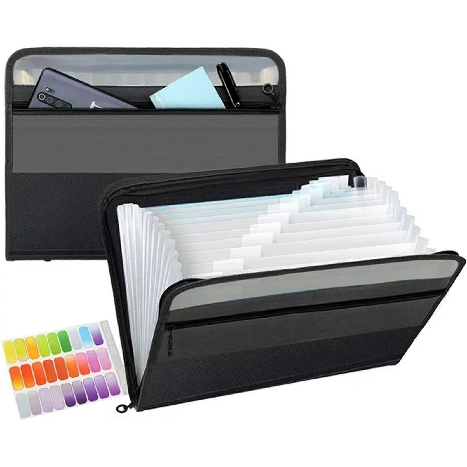WinysinExpandable File Folder 13 Pockets Zippered A4 Size Plastic Portable File Organizer (Black)