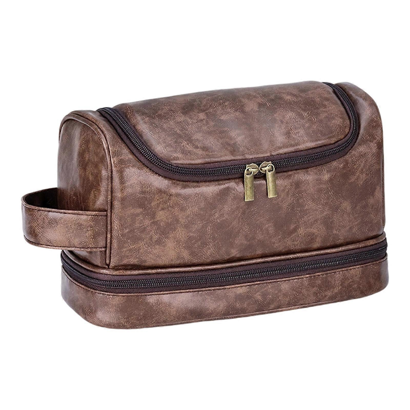 Polyester Men's Toiletry Organizers Double Layer Hanging Shower Bag With Carry Handle Water Resistant Travel  Brown 1