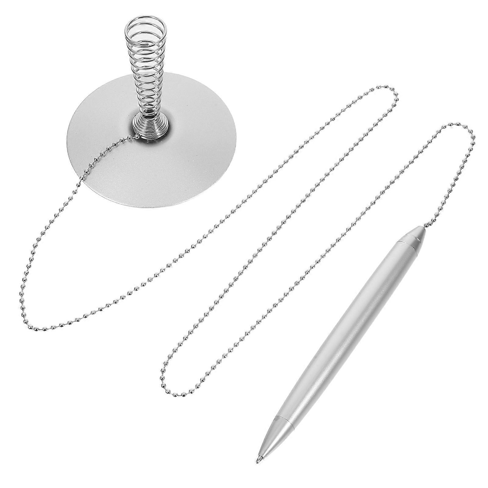 Reception Desktop Silver Desk Pen with Chain for Signing