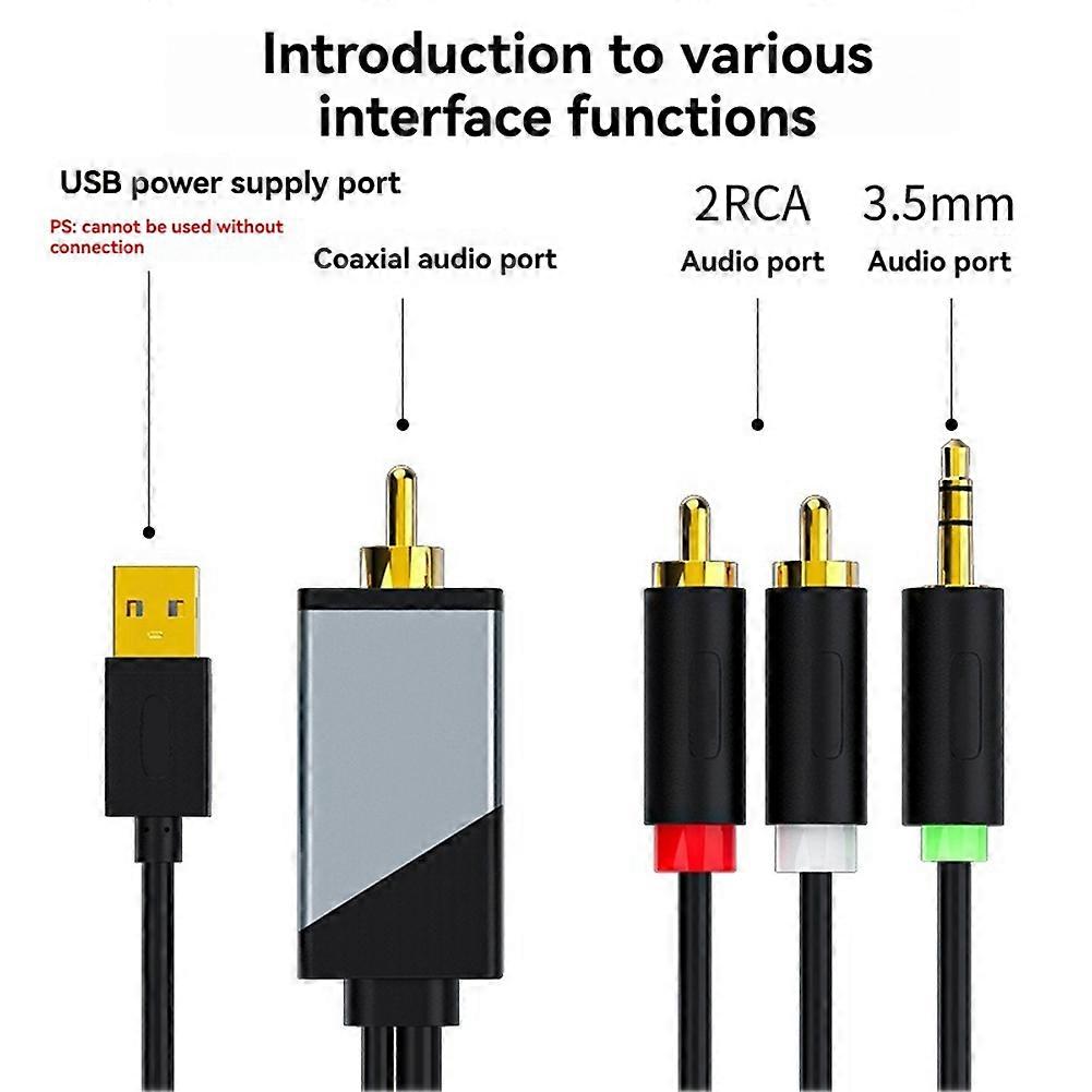 Digital to Analog Audio Conversion Cable, Digital SPDIF Coaxial to Analog L/R RCA & 3.5mm Stereo Audio Cable, 5 Meter