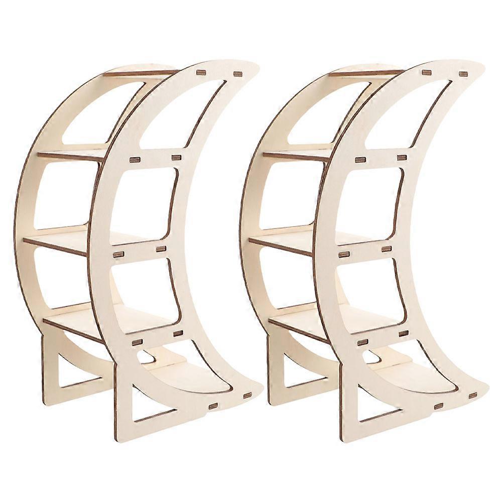 Moon Shape Wooden Shelf for Decor 2Pcs Creative Storage Rack Stand